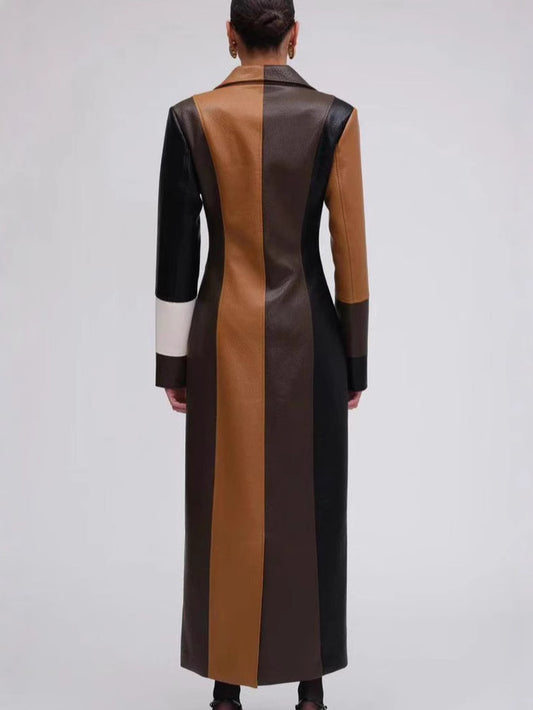 Women’s Patchwork Long Leather Dress