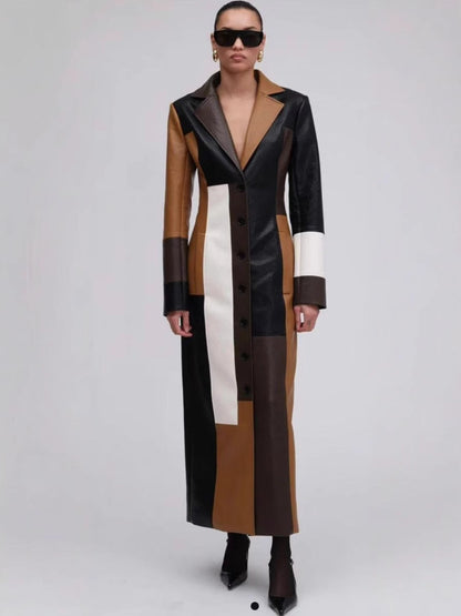 Women’s Patchwork Long Leather Dress